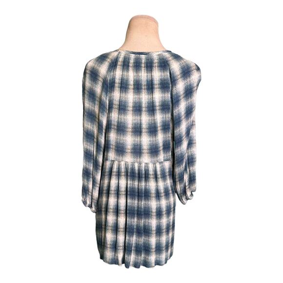 Maeve blue plaid 3/4 sleeves v neck tunic top blouse size small - Picture 2 of 15
